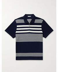Club Monaco Striped Honeycomb-knit Cotton Polo Shirt - Blue