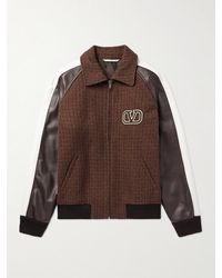 Valentino Garavani - Cotton-blend Tweed And Leather Bomber Jacket - Lyst
