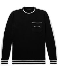 Balmain - Logo-embroidered Striped Wool Sweater - Lyst
