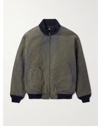 A.PRESSE - Distressed Ribbed Wool-Trimmed Denim Bomber Jacket - Lyst
