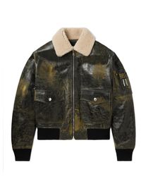 Givenchy - Distressed Shearling-trimmed Cracked-leather Jacket - Lyst