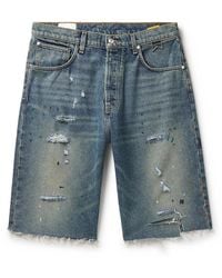 Rhude - Straight-leg Paint-splattered Distressed Denim Shorts - Lyst
