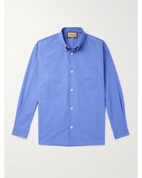 Gucci - Hemd aus Baumwollpopeline mit Button-Down-Kragen und Logostickerei - Lyst