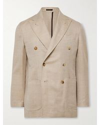 Rubinacci - Unstructured Double-Breasted Herringbone Virgin Wool, Silk And Linen-Blend Blazer - Lyst