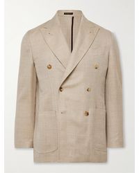 Rubinacci - Unstructured Double-Breasted Herringbone Virgin Wool, Silk And Linen-Blend Blazer - Lyst
