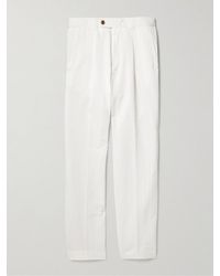 Paul Smith - Tapered Pleated Cotton And Ramie-blend Trousers - Lyst