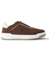 Brunello Cucinelli - Suede-trimmed Perforated Leather Sneakers - Lyst