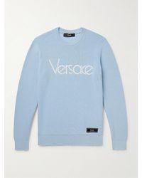 Versace - Logo-embroidered Cotton-blend Sweater - Lyst