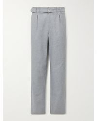 STÒFFA - Straight-leg Belted Pleated Cotton-twill Trousers - Lyst