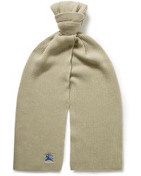 Burberry - Logo-embroidered Ribbed Cashmere Scarf - Lyst