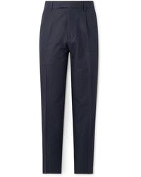 ZEGNA - Tapered Pleated Cotton And Linen-Blend Twill Trousers - Lyst