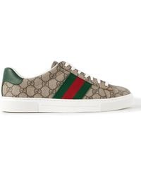 Gucci - Ace Leather And Webbing-Trimmed Monogrammed Canvas Sneakers - Lyst