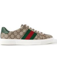 Gucci - Ace Leather And Webbing-trimmed Monogrammed Canvas Sneakers - Lyst