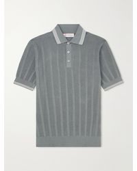 Brunello Cucinelli - Striped Pointelle-Knit Cotton Polo Shirt - Lyst