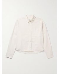 Ami Paris - Oversized Cropped Button-down Collar Logo-embroidered Cotton Oxford Shirt - Lyst