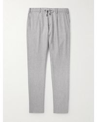 Eleventy - Slim-Fit Straight-Leg Pleated Stretch Wool And Cashmere-Blend Drawstring Trousers - Lyst