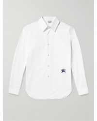 Burberry - Camicia in popeline di cotone con logo ricamato - Lyst