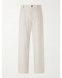 Oliver Spencer - Morton Straight-Leg Pleated Cotton And Linen-Blend Trousers - Lyst