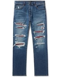 Amiri - Thrasher Slim-fit Distressed Croc-effect Leather-trimmed Panelled Jeans - Lyst