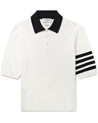 Thom Browne - Slim-fit Striped Cable-knit Cotton Polo Shirt - Lyst