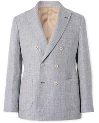 Brunello Cucinelli - Double-breasted Puppytooth Linen Suit Jacket - Lyst