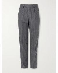 Brunello Cucinelli - Straight-Leg Pleated Striped Wool-Flannel Suit Trousers - Lyst