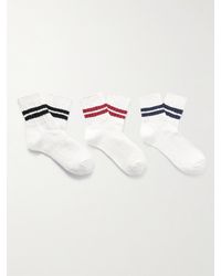 Anonymous Ism - Slub Line Q Three-pack Ribbed Striped Cotton-blend Socks - Lyst