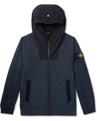 Stone Island - Shell-trimmed Cotton-jersey Zip-up Hoodie - Lyst