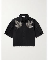 Dries Van Noten - Embellished Cropped Frayed Cotton-gabardine Shirt - Lyst