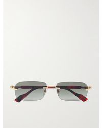 Gucci - Rahmenlose rechteckige Sonnenbrille mit goldfarbenen Details und Bügeln aus Azetat in Schildpattoptik - Lyst