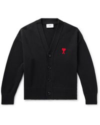 Ami Paris - Logo-embroidered Cotton And Merino Wool-blend Cardigan - Lyst