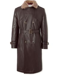 Brunello Cucinelli - Double-breasted Shearling-trimmed Leather Trench Coat - Lyst