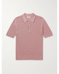 Piacenza 1733 - Striped Pointelle-Knit Silk And Linen-Blend Polo Shirt - Lyst