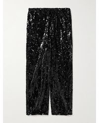 Dries Van Noten - Pantaloni a gamba dritta in tulle con paillettes e coulisse - Lyst