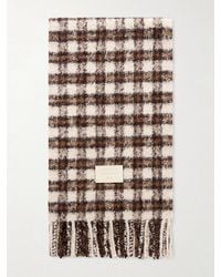 Acne Studios - Fringed Logo-Appliquéd Leather-Trimmed Knitted Scarf - Lyst