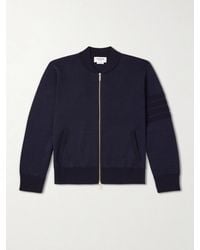 Thom Browne - Striped Wool, Linen And Cotton-Blend Zip-Up Cardigan - Lyst