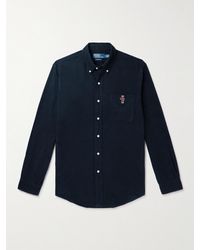 Polo Ralph Lauren - Camicia in flanella di cotone con collo button-down e logo ricamato - Lyst