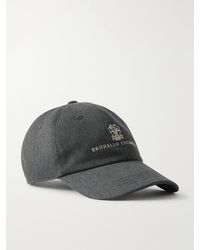 Brunello Cucinelli - Logo-Embroidered Leather-Trimmed Cotton And Wool-Blend Twill Baseball Cap - Lyst
