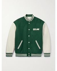 Celine - Teddy Logo-Appliquéd Wool-Blend And Leather Varsity Jacket - Lyst