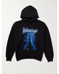 Balenciaga - Paris Thunderstorm Distressed Logo-Print Cotton-Jersey Hoodie - Lyst