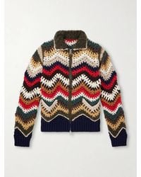 Sacai - Striped Crocheted Zip-Up Cardigan - Lyst