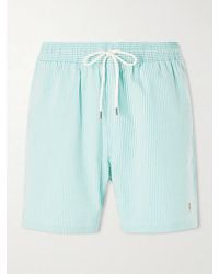 Polo Ralph Lauren - Traveler Straight-Leg Mid-Length Striped Cotton-Blend Seersucker Swim Shorts - Lyst