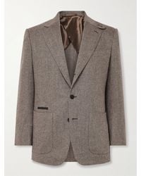 James Purdey & Sons - Hacking Leather-trimmed Herringbone Wool And Cashmere-blend Tweed Blazer - Lyst