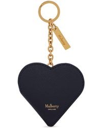 Mulberry Heart Portrait Keyring In Midnight Small Classic Grain - Blue