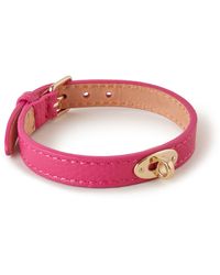 Mulberry Bayswater Thin Bracelet In Pink Silky Calf And Gold Plated Stainless Steel