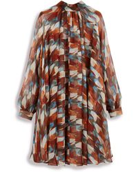 Mulberry Nina Dress In Pale Slate Camouflage Feather Chiffon - Multicolour