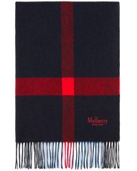Mulberry - Large Check Lambswool Scarf In Dark Navy Lambswool - Lyst