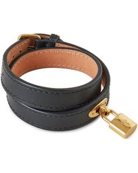 Mulberry - Double Leather Bracelet In Black Silky Calf And Gold Plated Stainless Steel - Lyst
