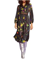Cynthia Rowley Printed Long Sleeve Lace & Tulle Midi Dress - Black