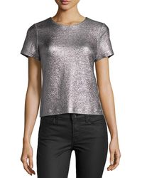 Rebecca Taylor Short Sleeve Textured Metallic Top - Gray
